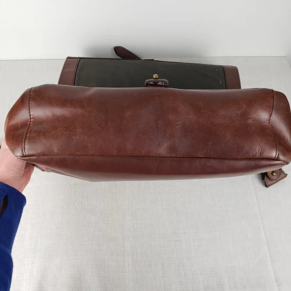 J Crew Cognac Brown Leather Messenger Bag Postal Briefcase Crossbody Satchel
